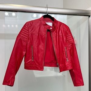 Red biker faux leather jacket